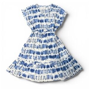GAP Womens Blue White Tie Dye Shibori V-Neck Tiered Midi Dress with Belt Size XL